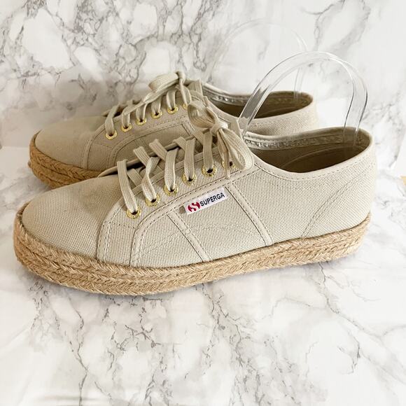 SUPERGA 2790 Rope Espadrille Platform Sneakers Beige Raw 10 - Picture 2 of 7